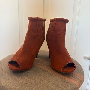 Qupid Burnt Orange Suede Peep-Toe Boots